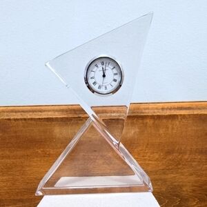 Mid-Century Modern Val St Lambert Lead Crystal Desk Clock